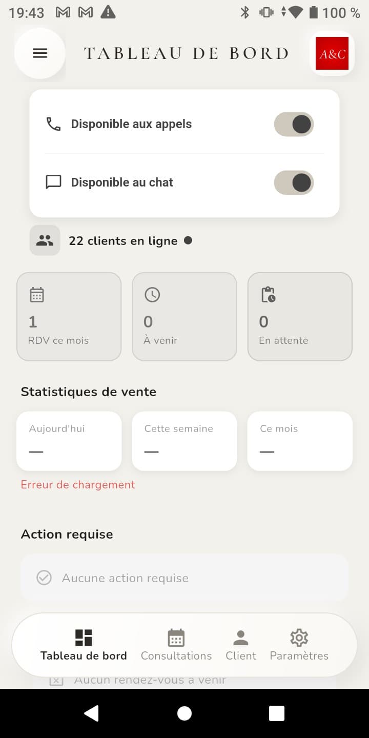 Interface de l'application Amour & Conseil